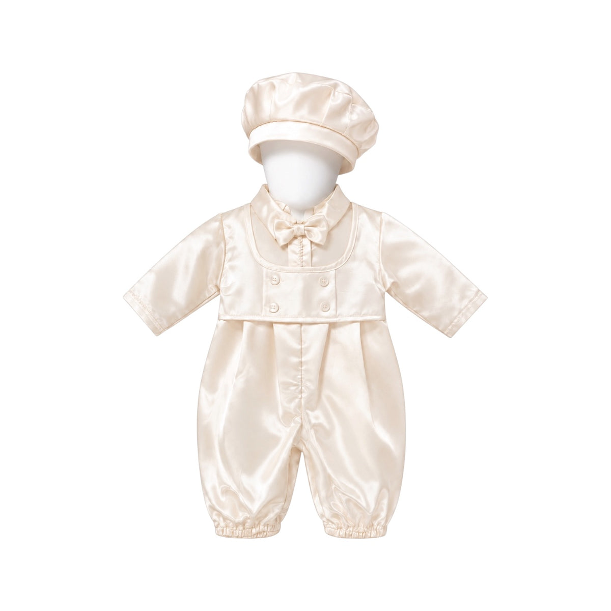 Caroline Baptême Baby Boys' Shiny Ivory 2-Piece Baptism Romper Set with Hat