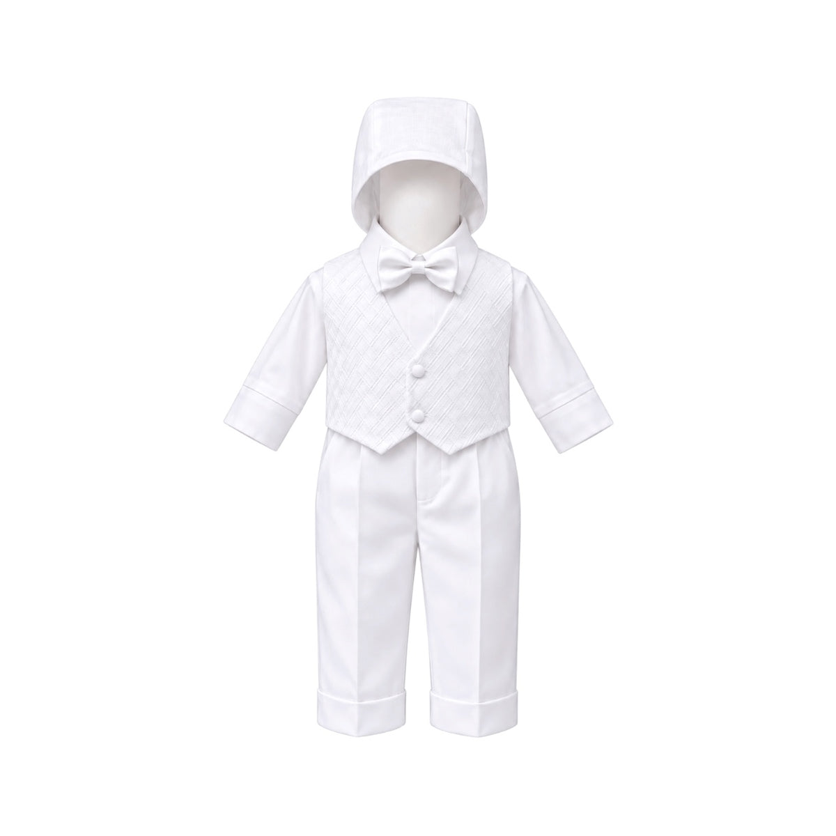 Fouger U.S.A. Baby Boys' White Geometric Embroidered 4-Piece Formal Suit with Bonnet (24 Months)