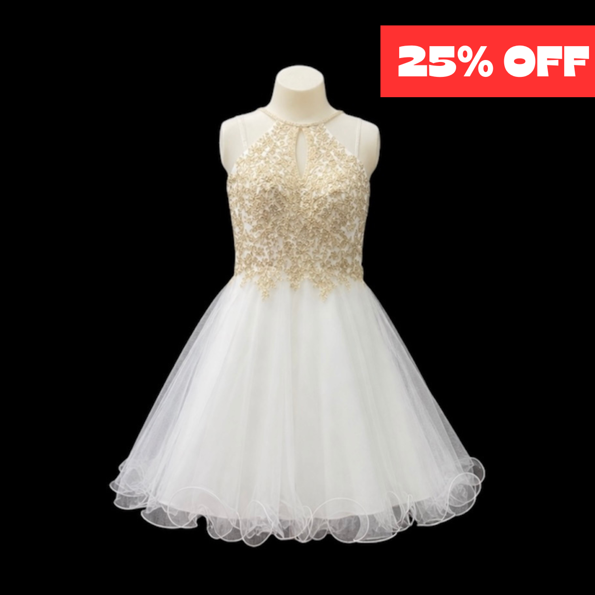 jr high graduation dresses White & Gold Jr. Grad Dress – Halter Rhinestone Embroidered Girls Dress – _inches7 Rachel Allan Quince RQ1187 Size:19 3XL 34-35 Sleeve Flash