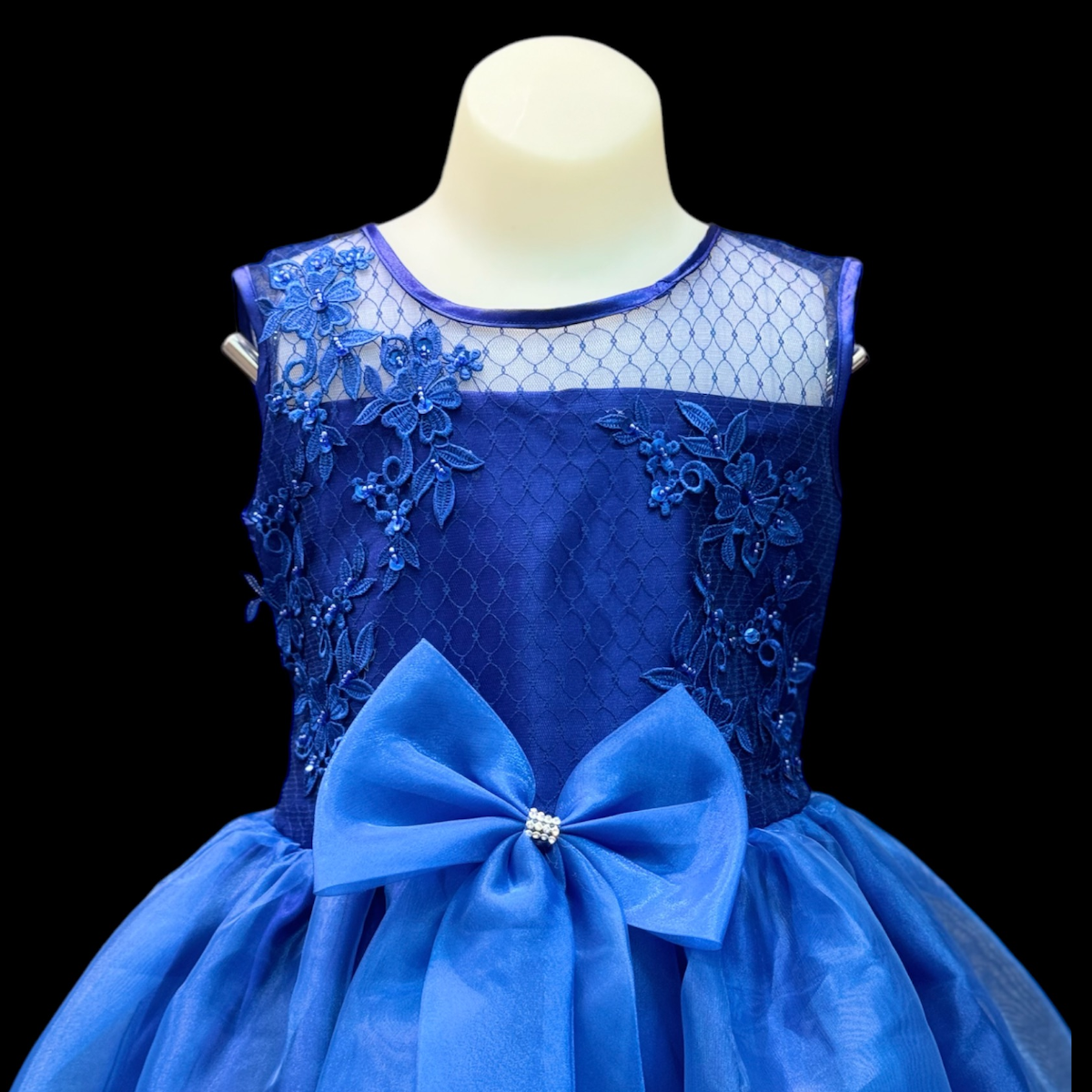 Floral Embroidered Royal Blue Dress W/ Beads and Sequins