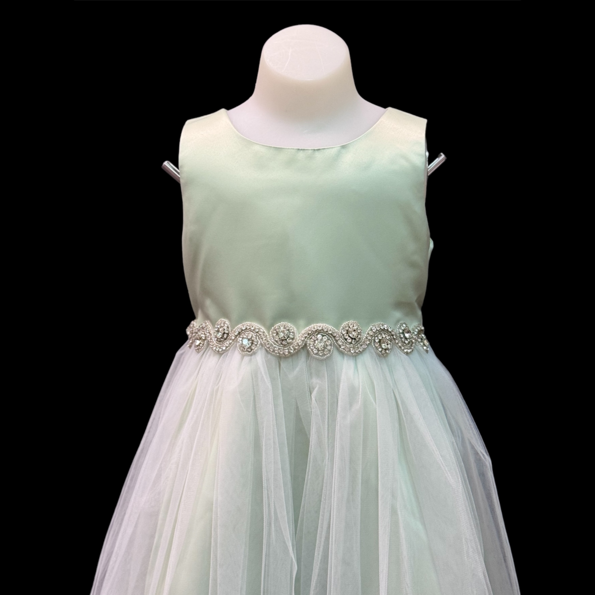 Sage Sleeveless Dress w/ Rhinestone Belt