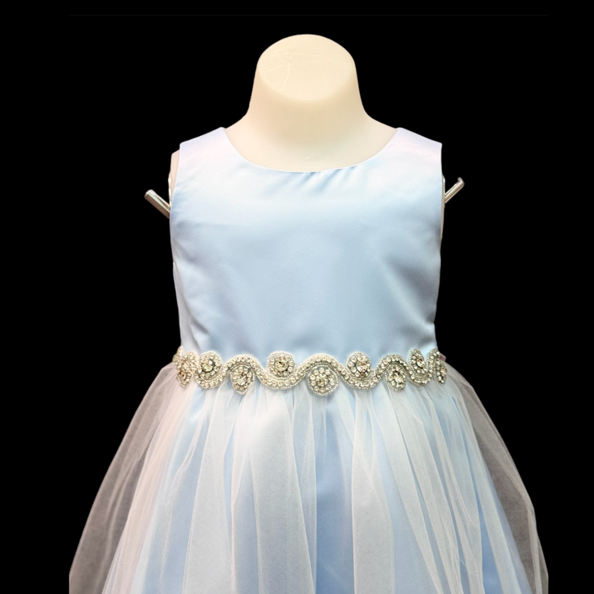 Lt. Blue Sleeveless Dress w/ Rhinestone Belt (Size 6)