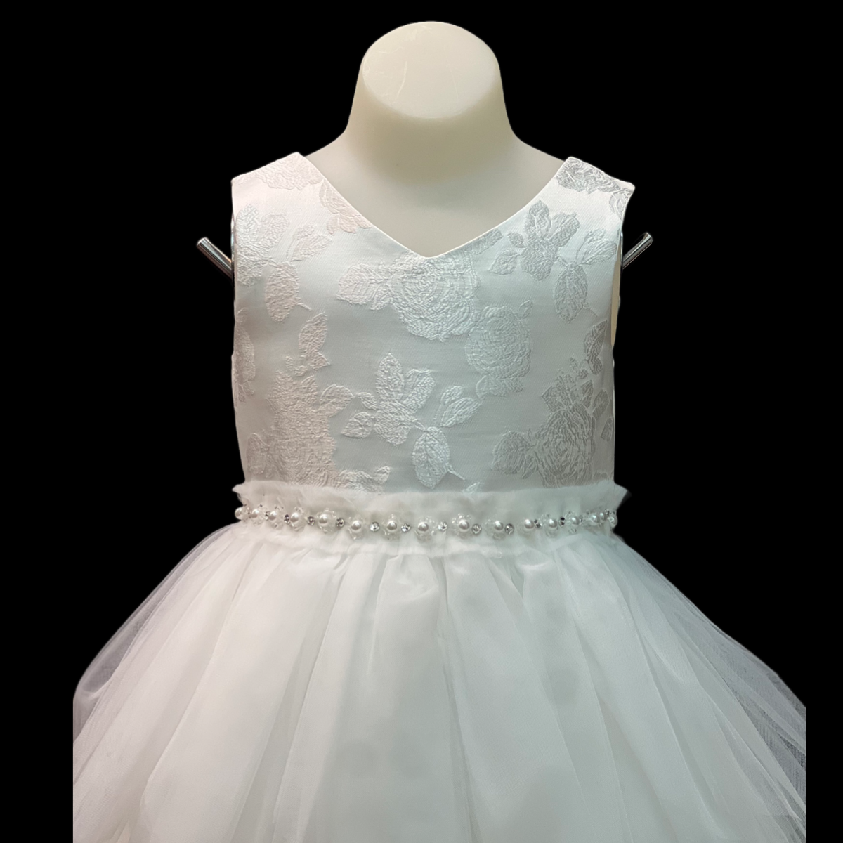 Off White Sleeveless Dress w/ Floral Embroidery
