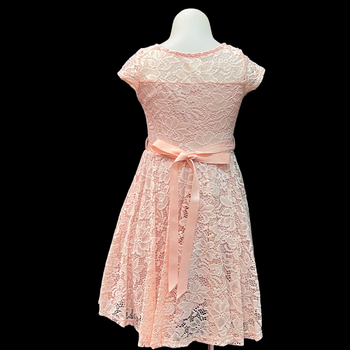 Short Sleeve Blush Lace Dress w/ Diamond Belt