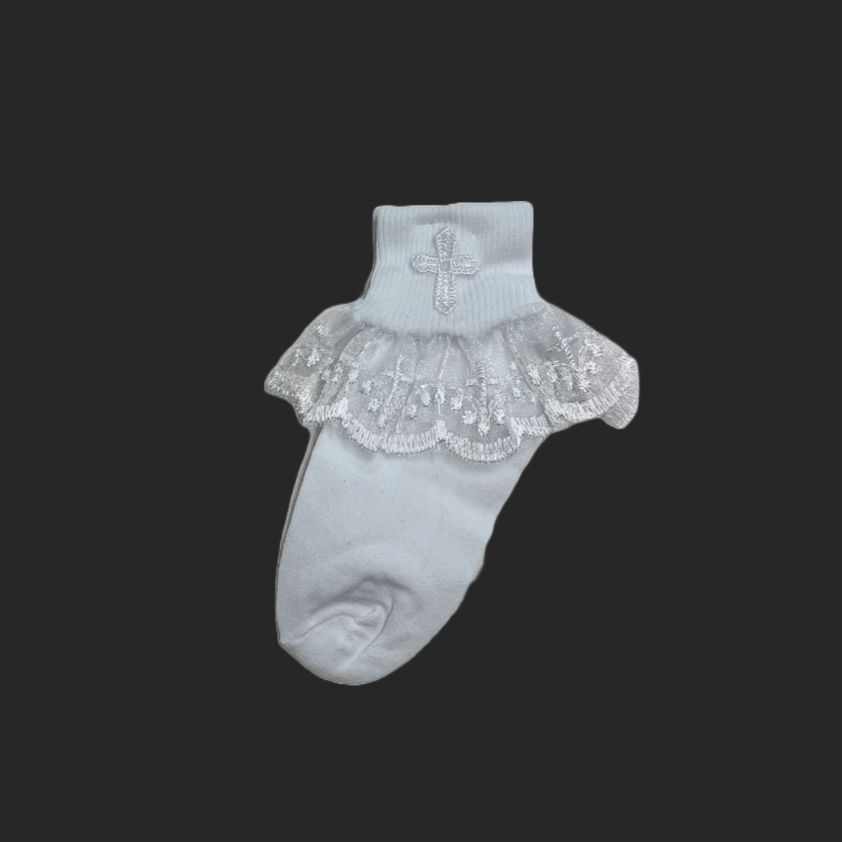 White Ruffle Sock w/ Cross