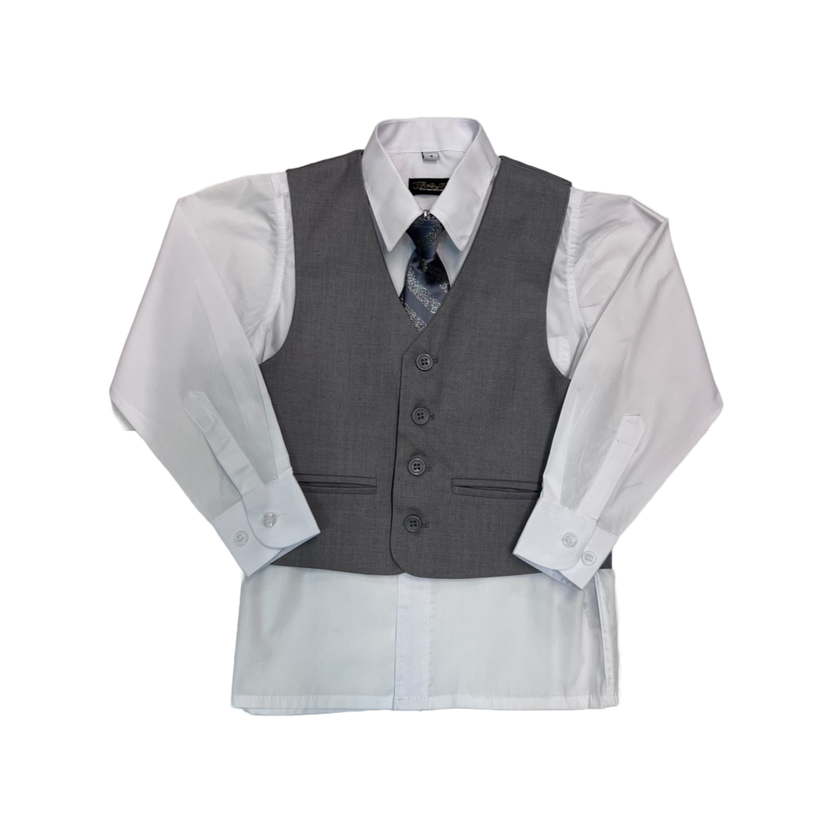 Fancy Kids Modern Fit 5-Piece Light Grey Suit