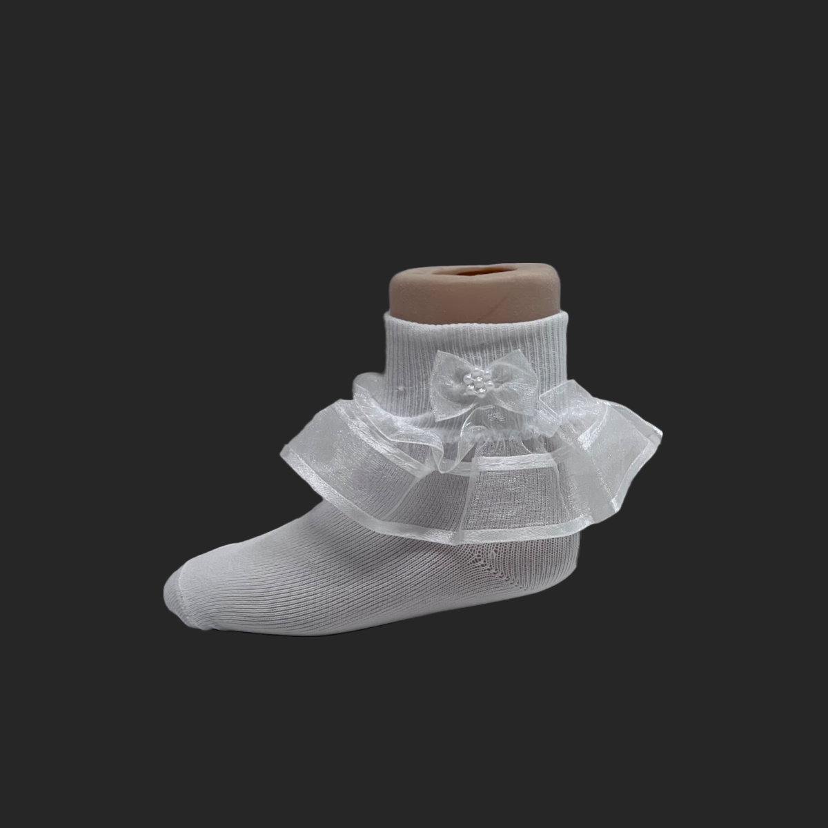 White Organza Ruffle Sock w/ Pearls