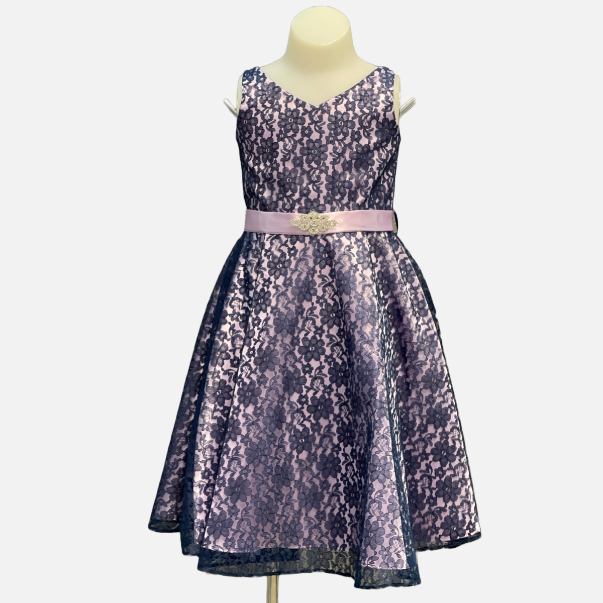 Contrast Lace Dress w/ V-Cut Neckline