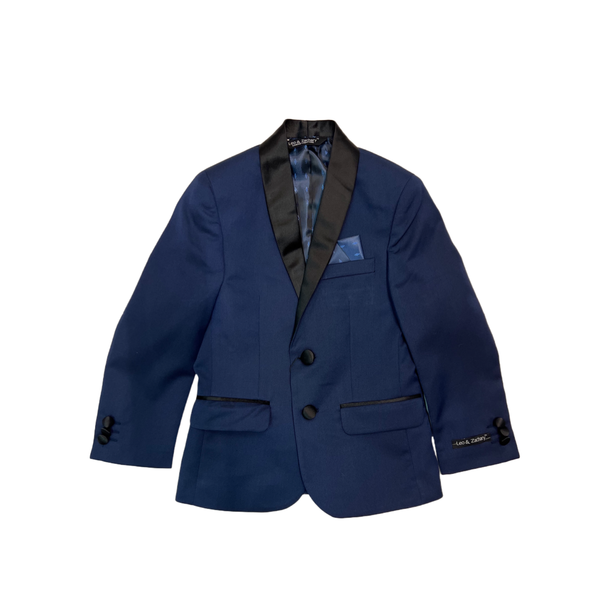 Leo & Zachary Toddler 2-Piece Blue Tuxedo w/ Black Accents