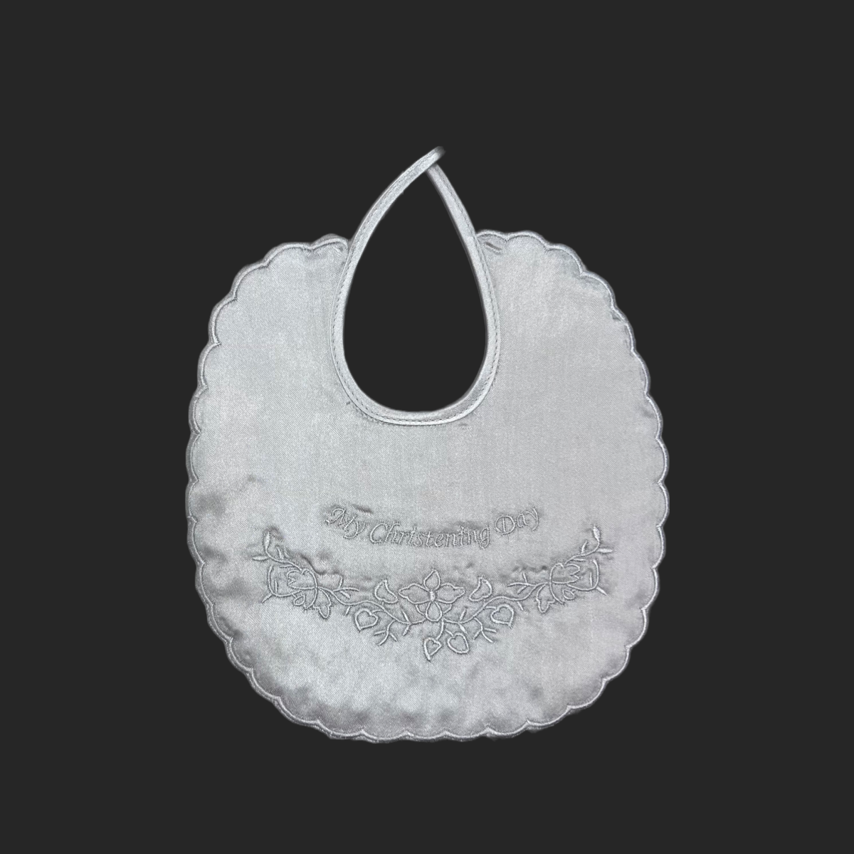 'My Christening Day' Bib w/ Floral Embroidery