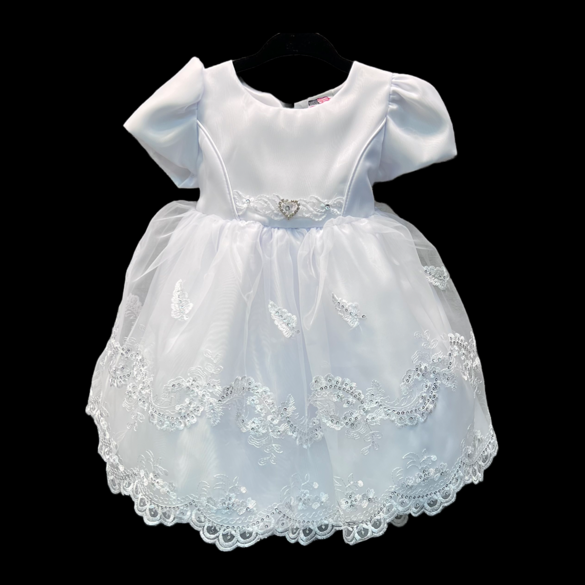 Cap Sleeve White Dress w/ Rhinestone Heart (18-24 months)