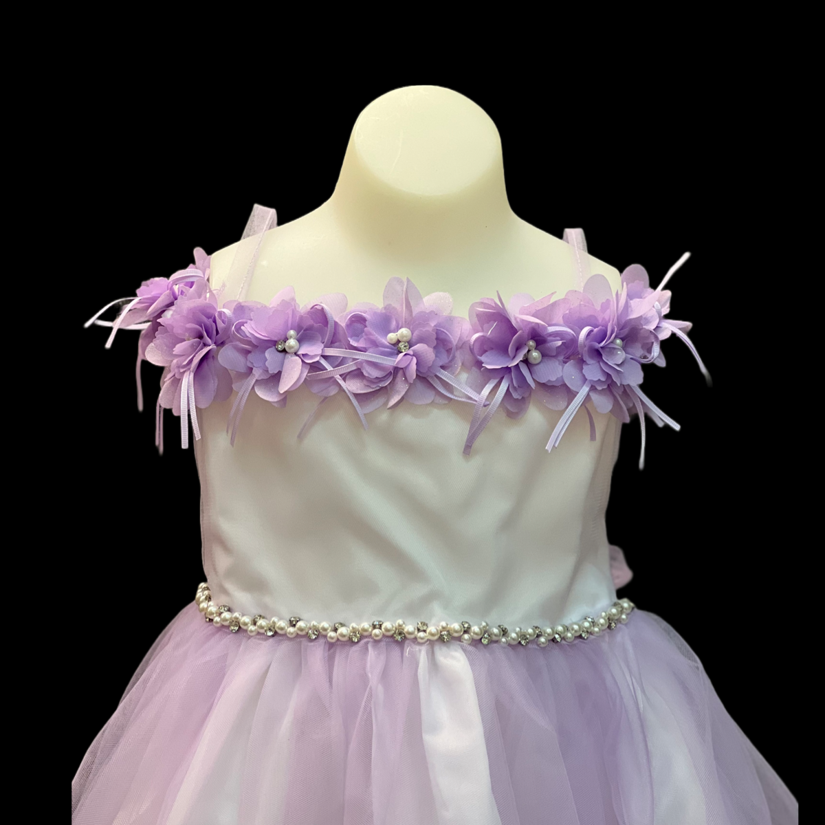 Off The Shoulder Tea-Length Dress w/ Floral Neckline