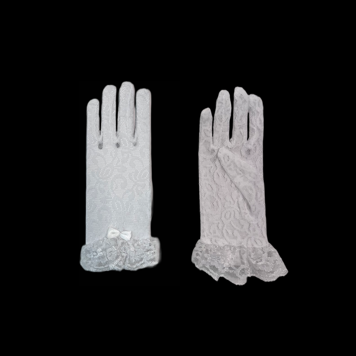 White Lace Gloves with Small Bow (0-3y)