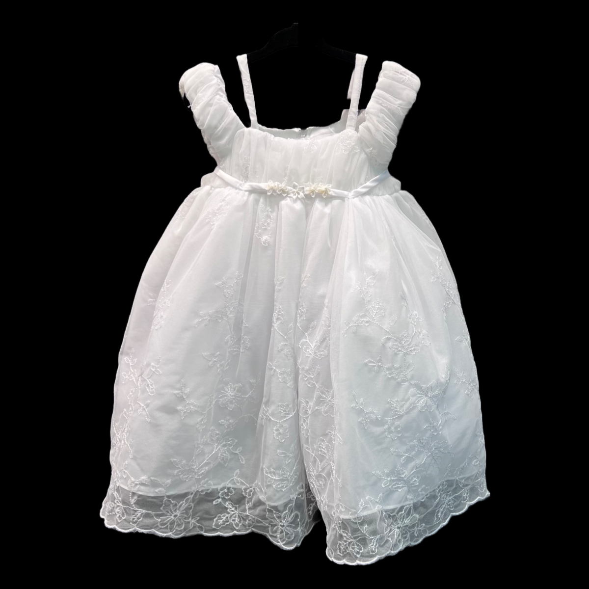 White Off-Shoulder Sleeve Enchanted Baptism Gown