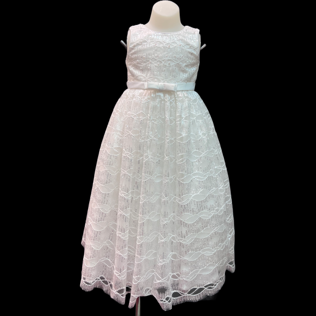 Ivory Sleeveless Dress w/ Pearl and Sequin Embroidery