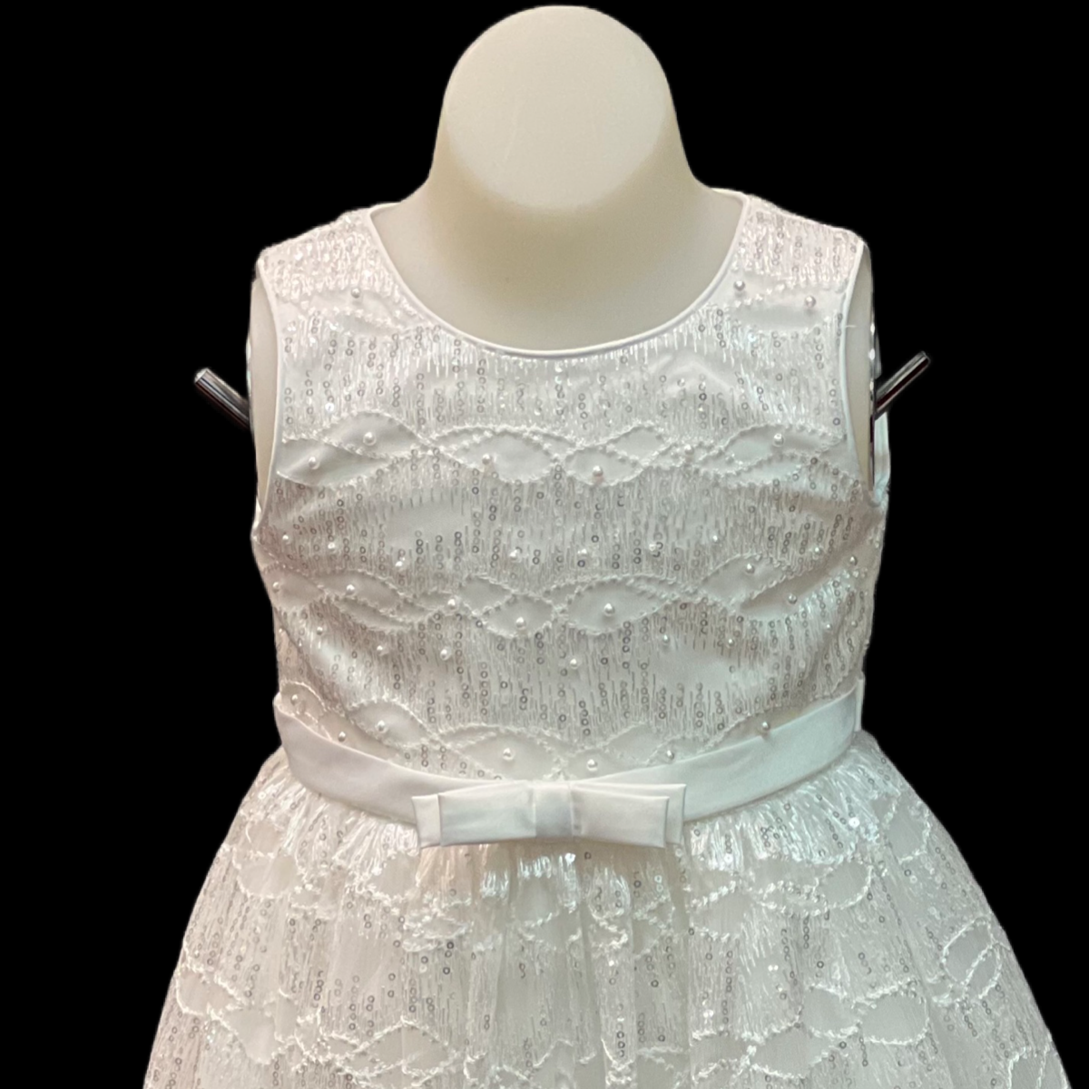 Ivory Sleeveless Dress w/ Pearl and Sequin Embroidery