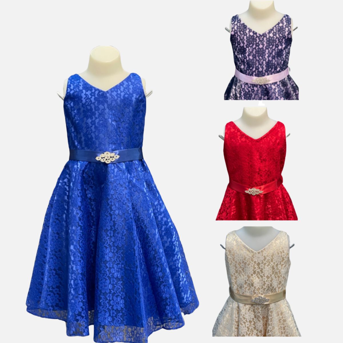 Contrast Lace Dress w/ V-Cut Neckline
