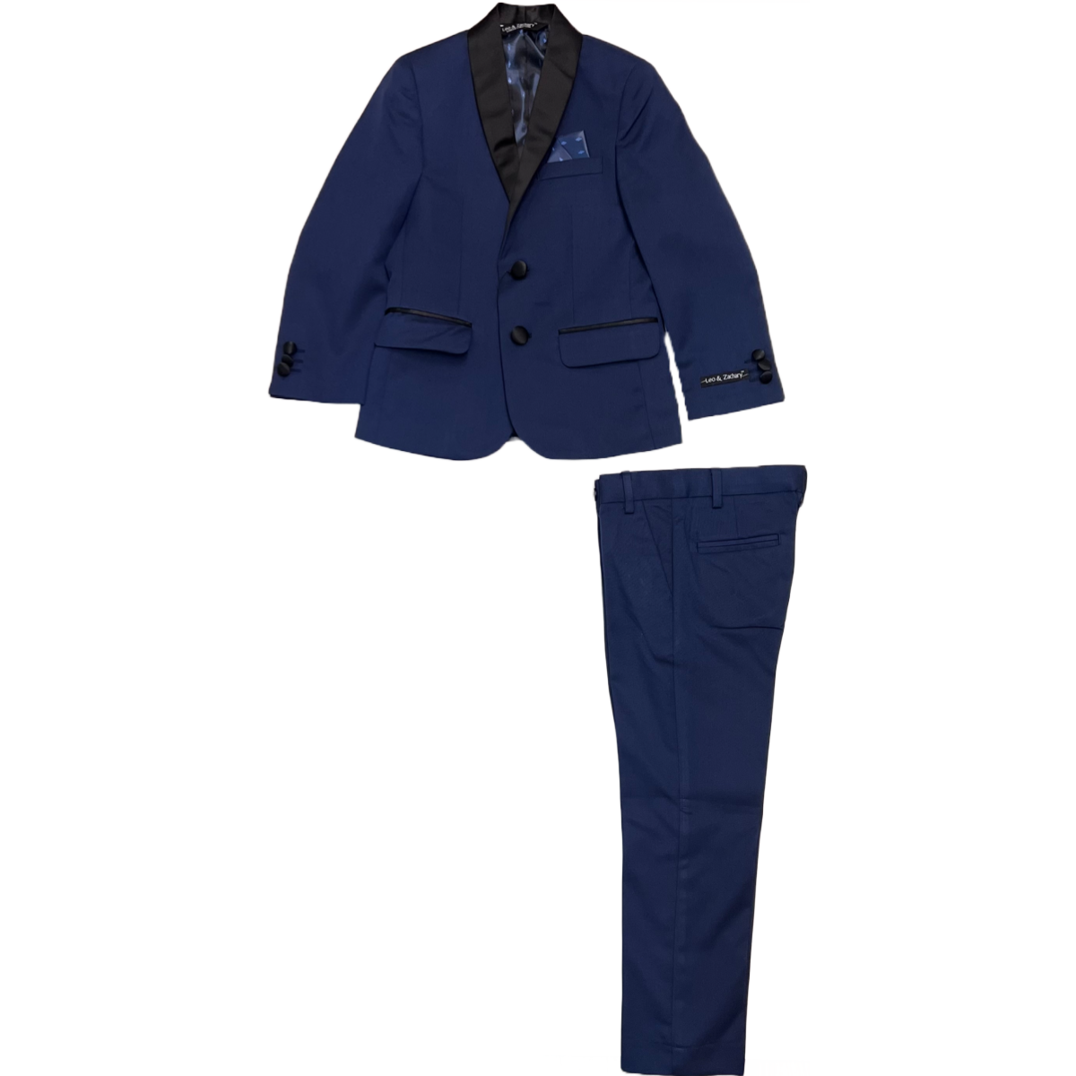Leo & Zachary Toddler 2-Piece Blue Tuxedo w/ Black Accents