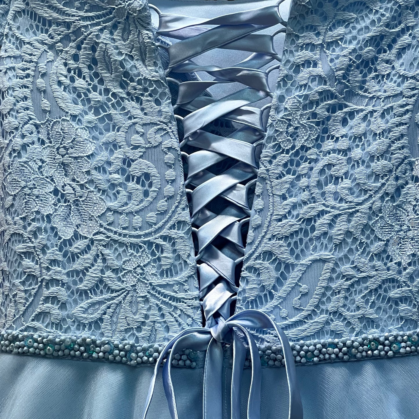 Jr. Grad Baby Blue Off the Shoulder Short Dress w/ Lace Bodice (XS)