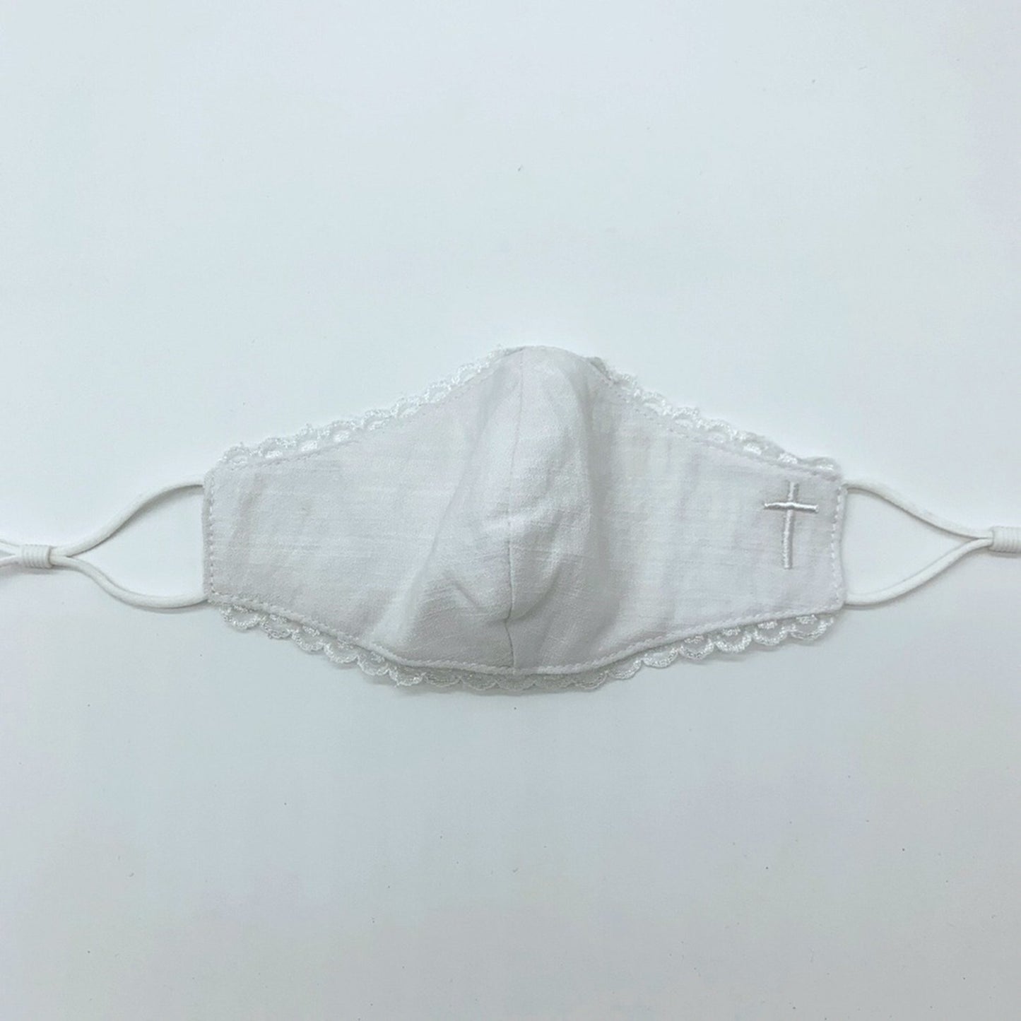 White Mask with Embroidered Cross and Lace