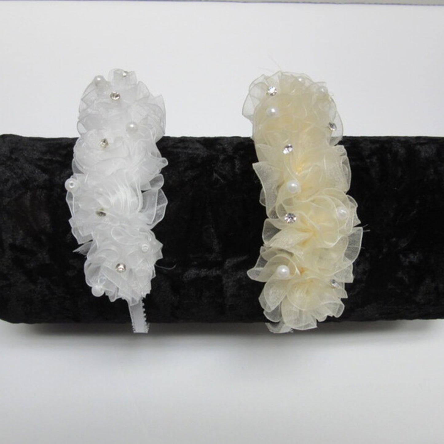 Organza Headband w/ Pearls and Rhinestones