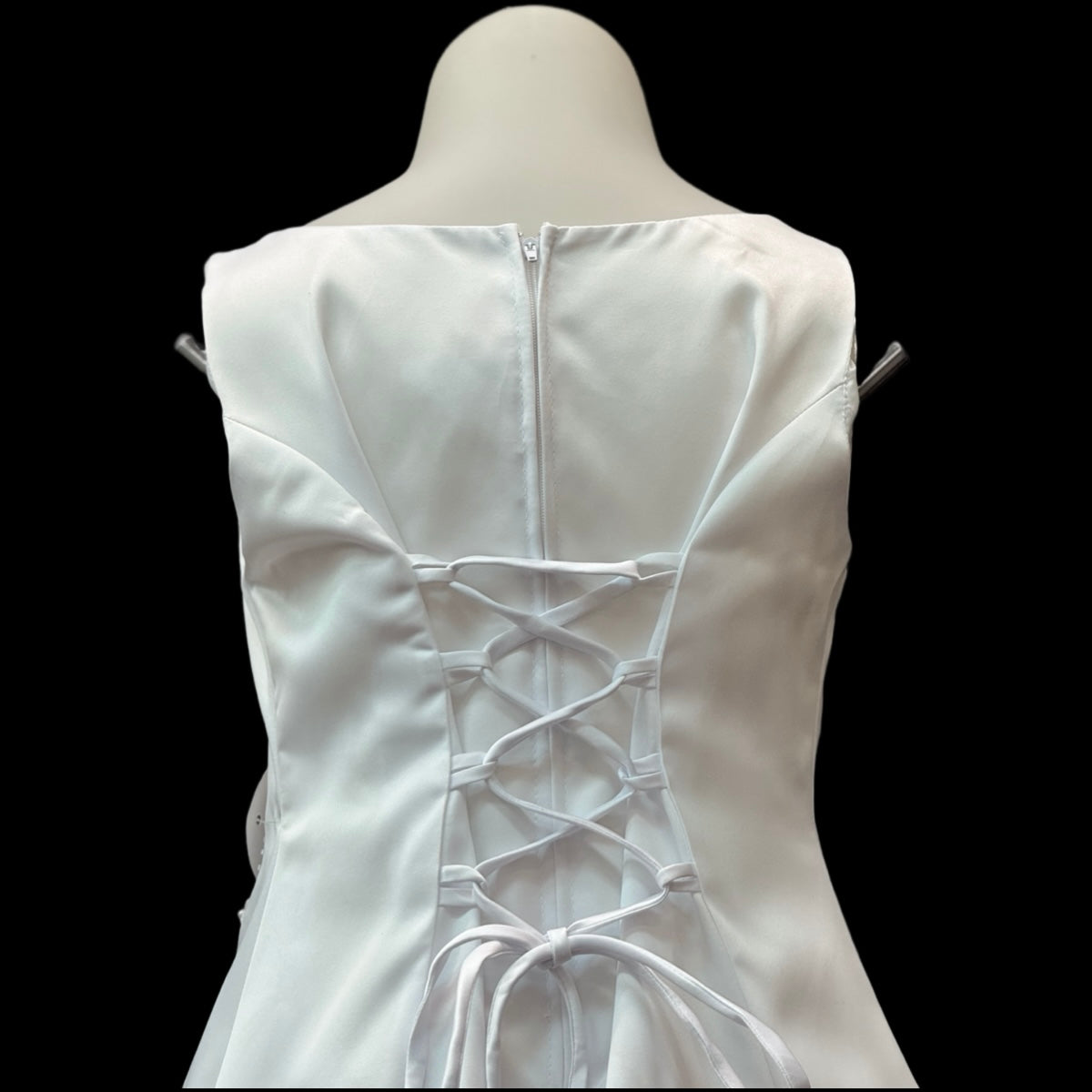 Sleeveless White Satin Dress & Satin Bolero w/ Pearl Embroidery