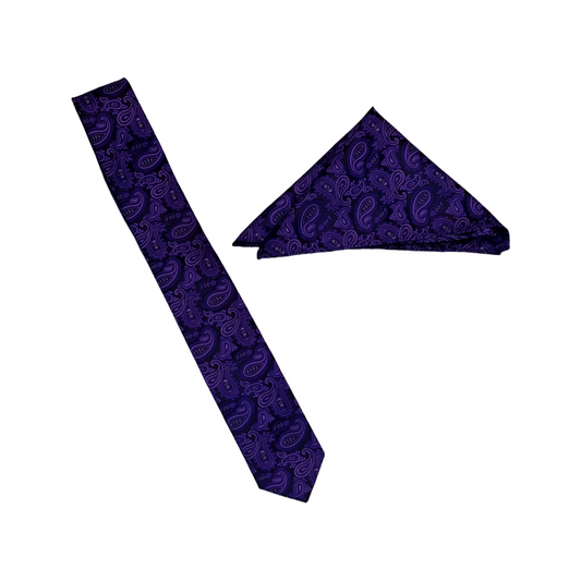 Purple Paisley Mens Necktie & Pocket Square Set