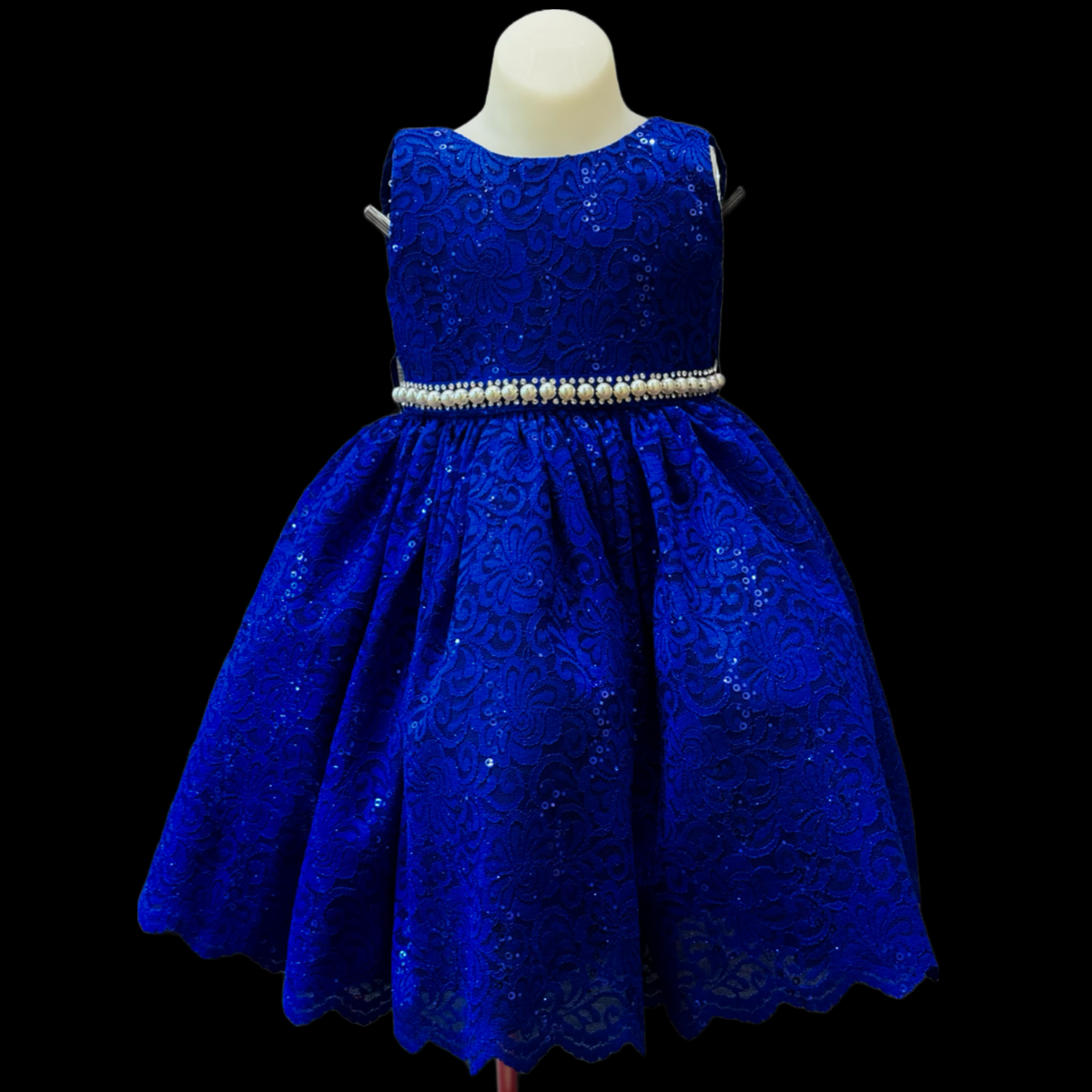 Glitter & Sparkle Lace Embroidered Dress w/ Pearl Belt