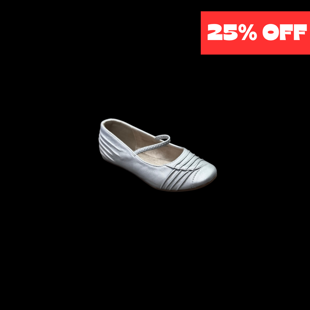 Jolene Classic Silver Ruched Ballet Flats w/ Elastic Strap