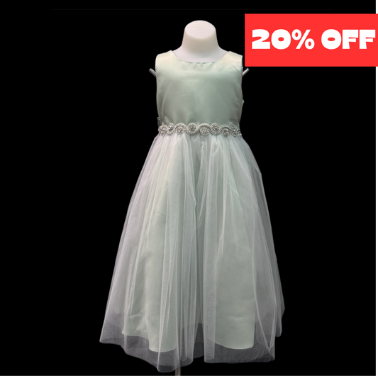 Sage Sleeveless Dress w/ Rhinestone Belt