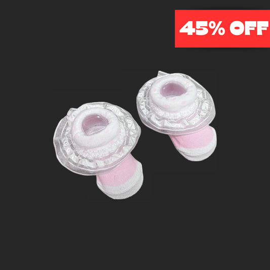 Pink & White Baby Socks w/ Polka Dot Ruffle