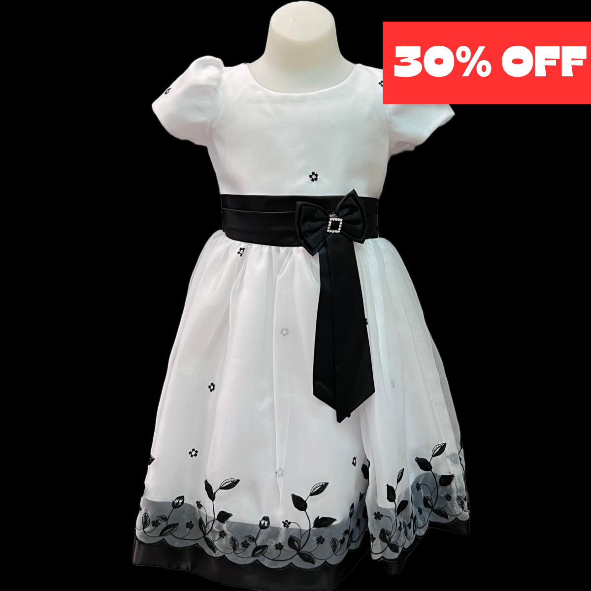 Short Sleeve Toddler White Dress w/ Black Accents