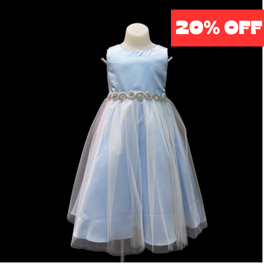 Lt. Blue Sleeveless Dress w/ Rhinestone Belt (Size 6)