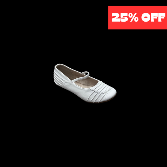 Jolene Classic White Ruched Ballet Flats w/ Elastic Strap