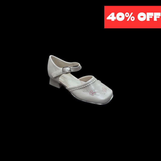 Jolene Ivory Floral Embroidered Block Kitten Heel