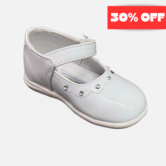 Tendertoes- White Patent Shoe with Diamond Accents