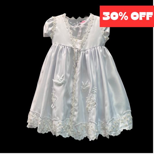 2PC Short Sleeve White Gown w/ Sequin and Beading Accents (12-18 months)