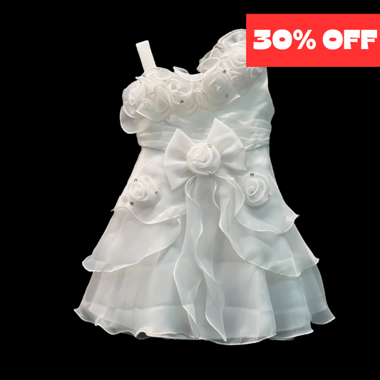 Sleeveless Baby White Dress w/ Rosette Accents