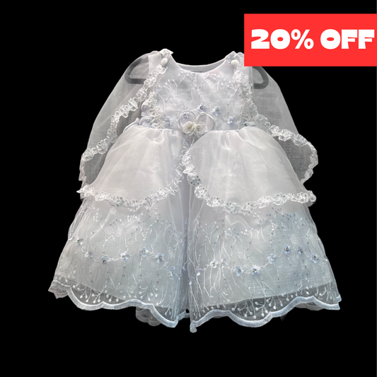Sleeveless Floral Embroidered Baby Gown w/ Organza Cape (12-18 months)