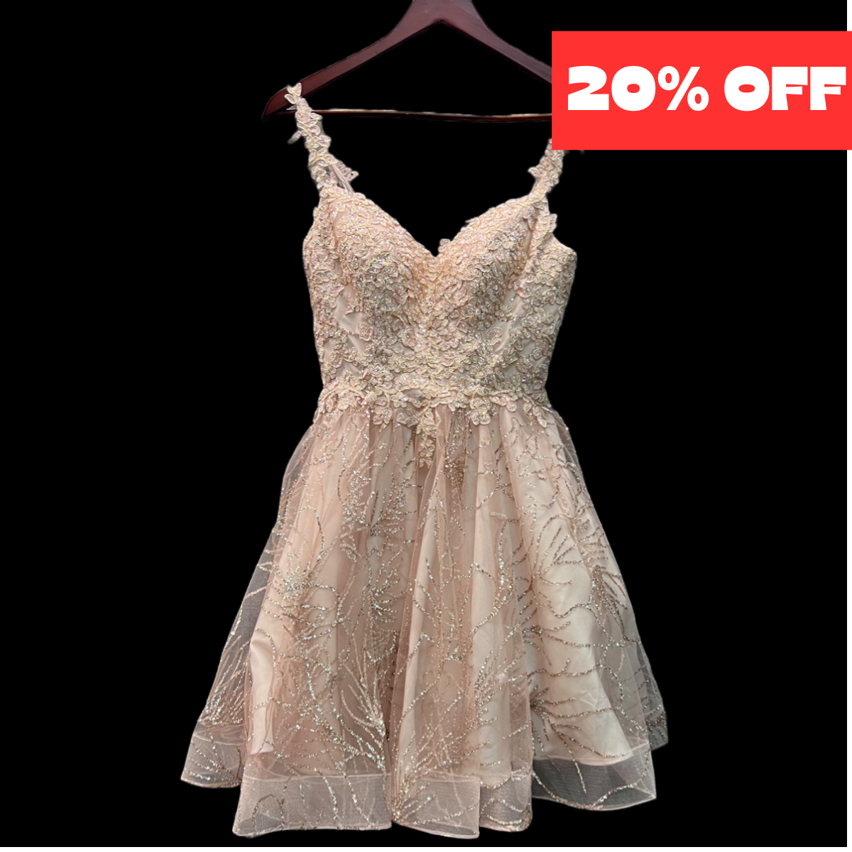 Blush Jr. Grad Dress w/ Intricate Glitter Embroidery (XS)
