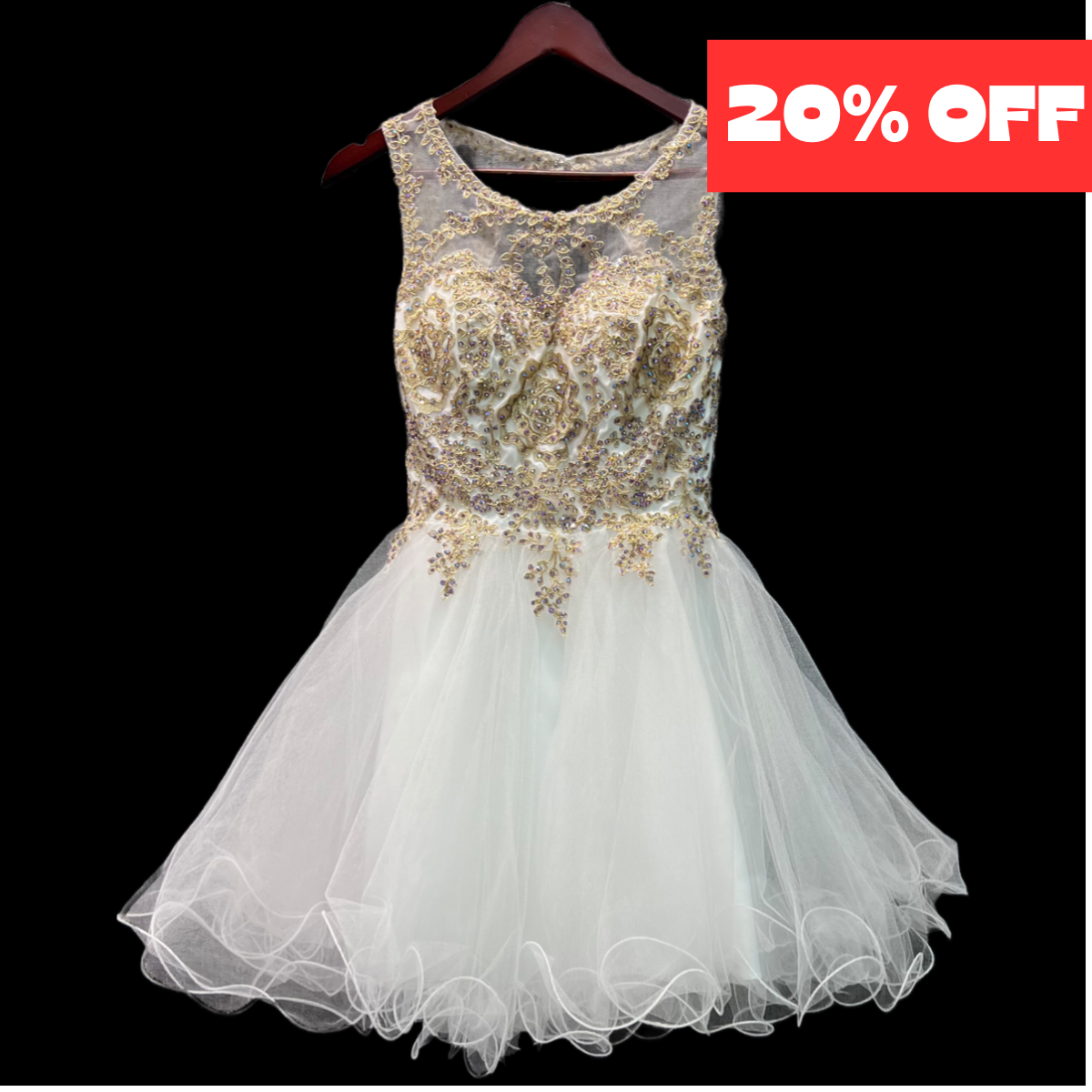 Jr. Grad Rhinestone Embroidered Short White Dress (Small)