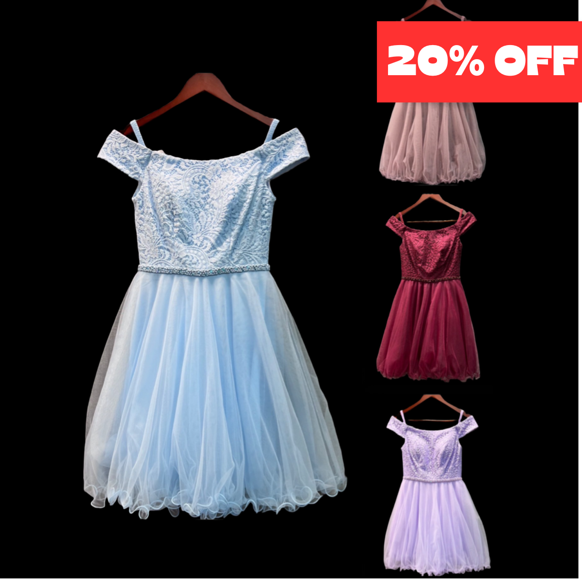 Jr. Grad Off the Shoulder Short Dress w/ Lace Bodice