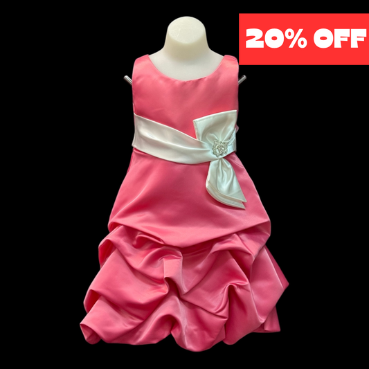 Tea-length Coral Satin Dress w/ Bow and Heart Brooch (Size 8)