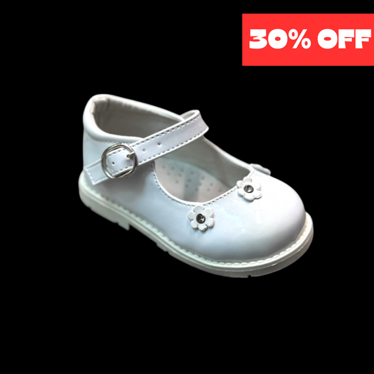 Baby/Toddler White Patent Shoe w/ Sunflower Accents (Size 5)