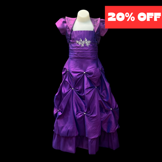 Sleeveless Purple Ruched Satin Dress & Satin Bolero