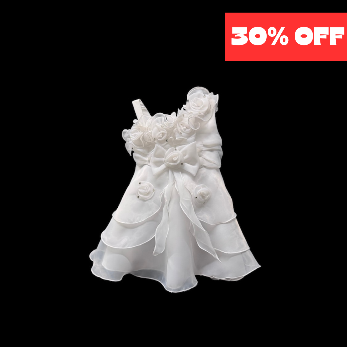 Sleeveless Baby White Dress w/ Rosette & Rhinestone Accents (20 months)