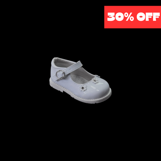 Baby/Toddler White Patent Dress Shoe w/ Sunflower Accents (Size 5)