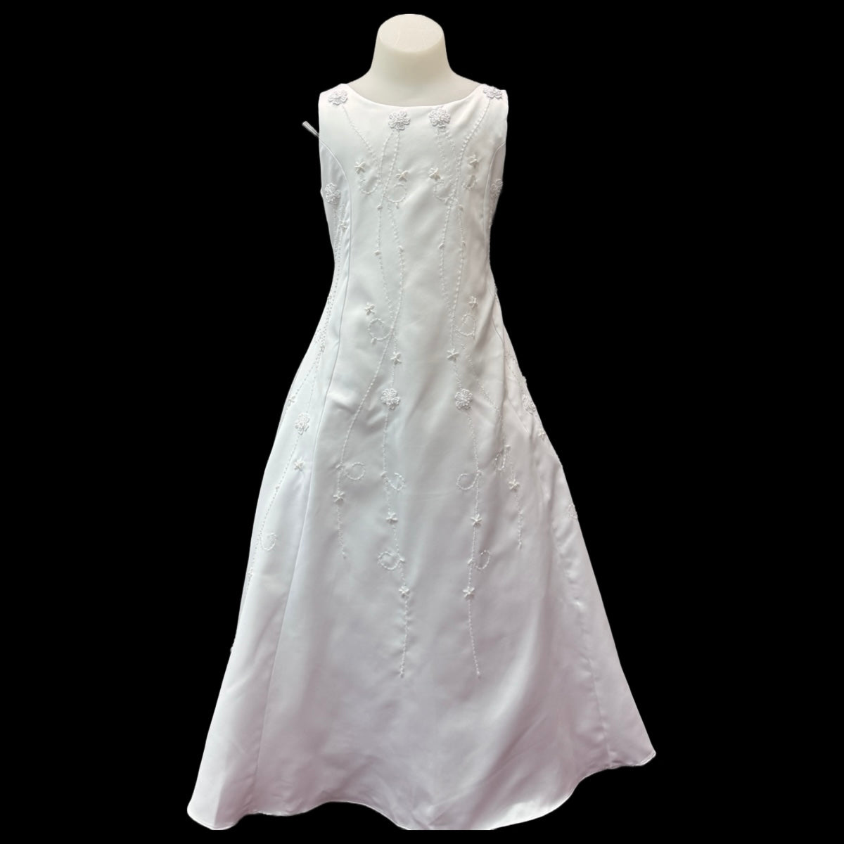 Sleeveless White Satin Dress & Satin Bolero w/ Pearl Embroidery
