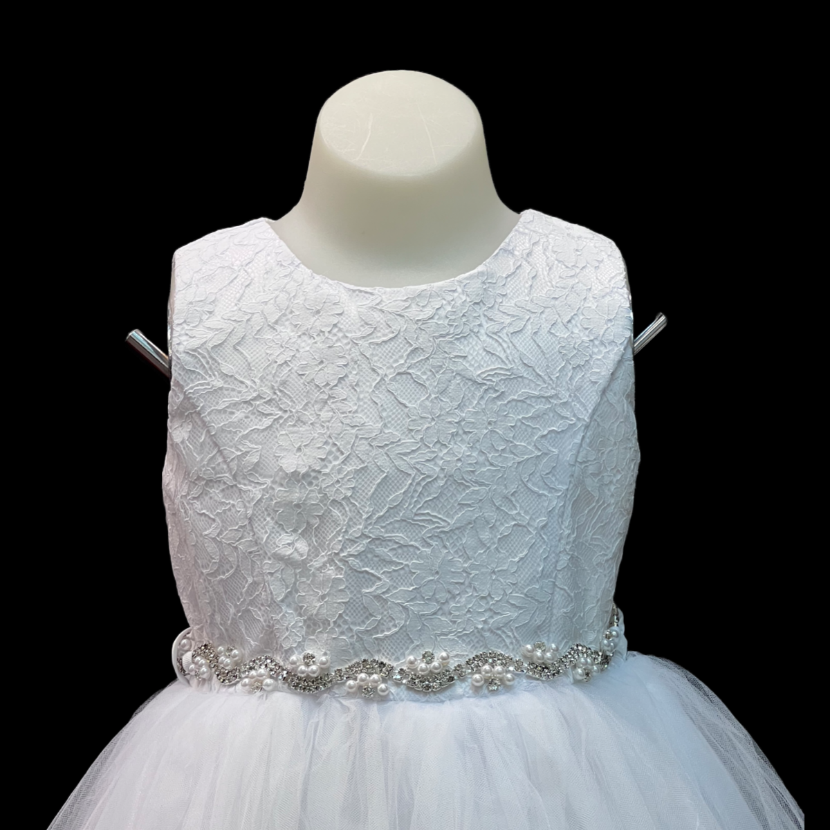 White Sleeveless Dress w/ Lace Bodice