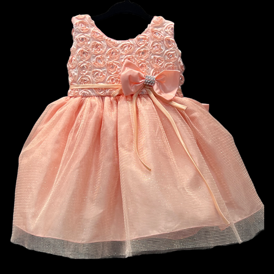 Peach Floral Ribbon Swirl Baby Dress w/ Headband (18-24 months)